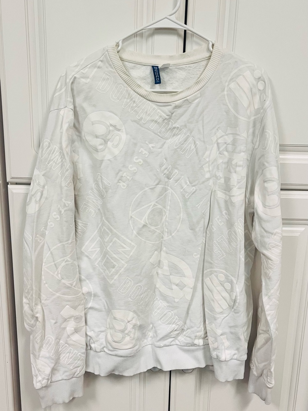 Divided White Embossed Logo Crewneck Sweatshirt - Women's Top
